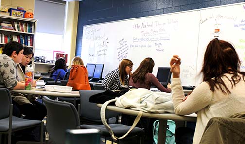 A thought banner for The National Day on Writing is written on a white board in Anspach 154 on Oct .20, 2015. Anspach 154 is also one writing center on campus, where student consultants collaborate with other students to improve aspects of their writing. Kaiti Chritz | Photo Editor